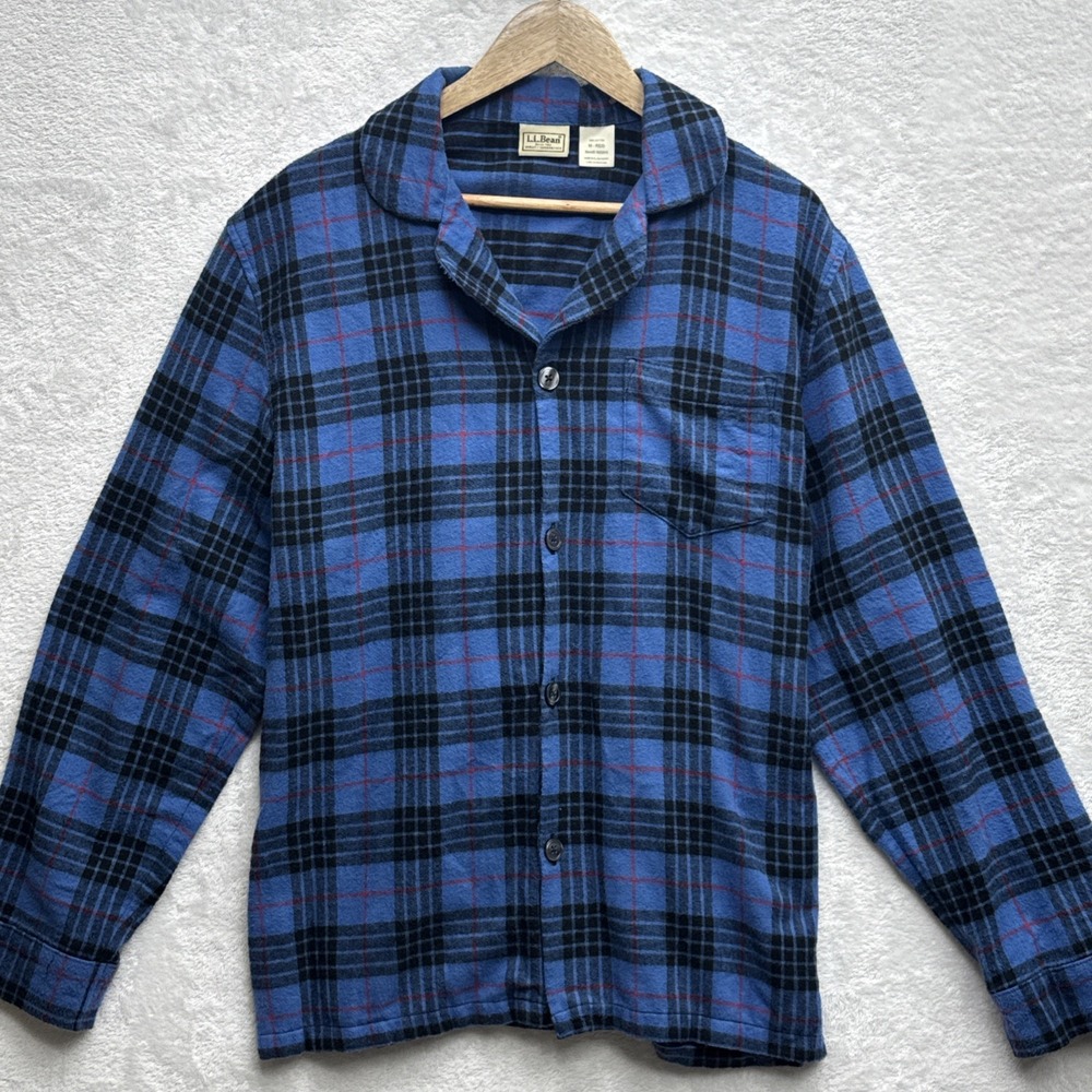 Vintage LL Bean Flannel Shirt Mens M Blue Plaid 90s‎ Lumberjack Trucker Button